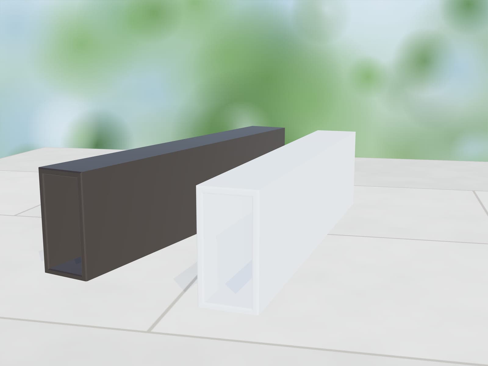 Illustration comparing bronze and white aluminum frame members side by side.